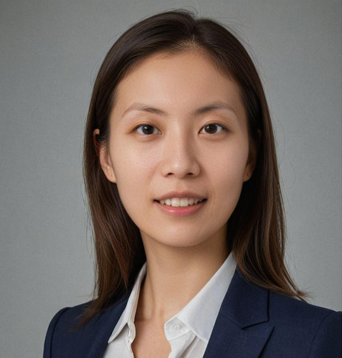 Professional woman in business attire against gray background, headshot for dental practice website.