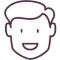 Smiling person with open mouth, simple line art style dental icon