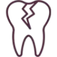 Cracked tooth icon representing dental damage and tooth fracture treatment services.